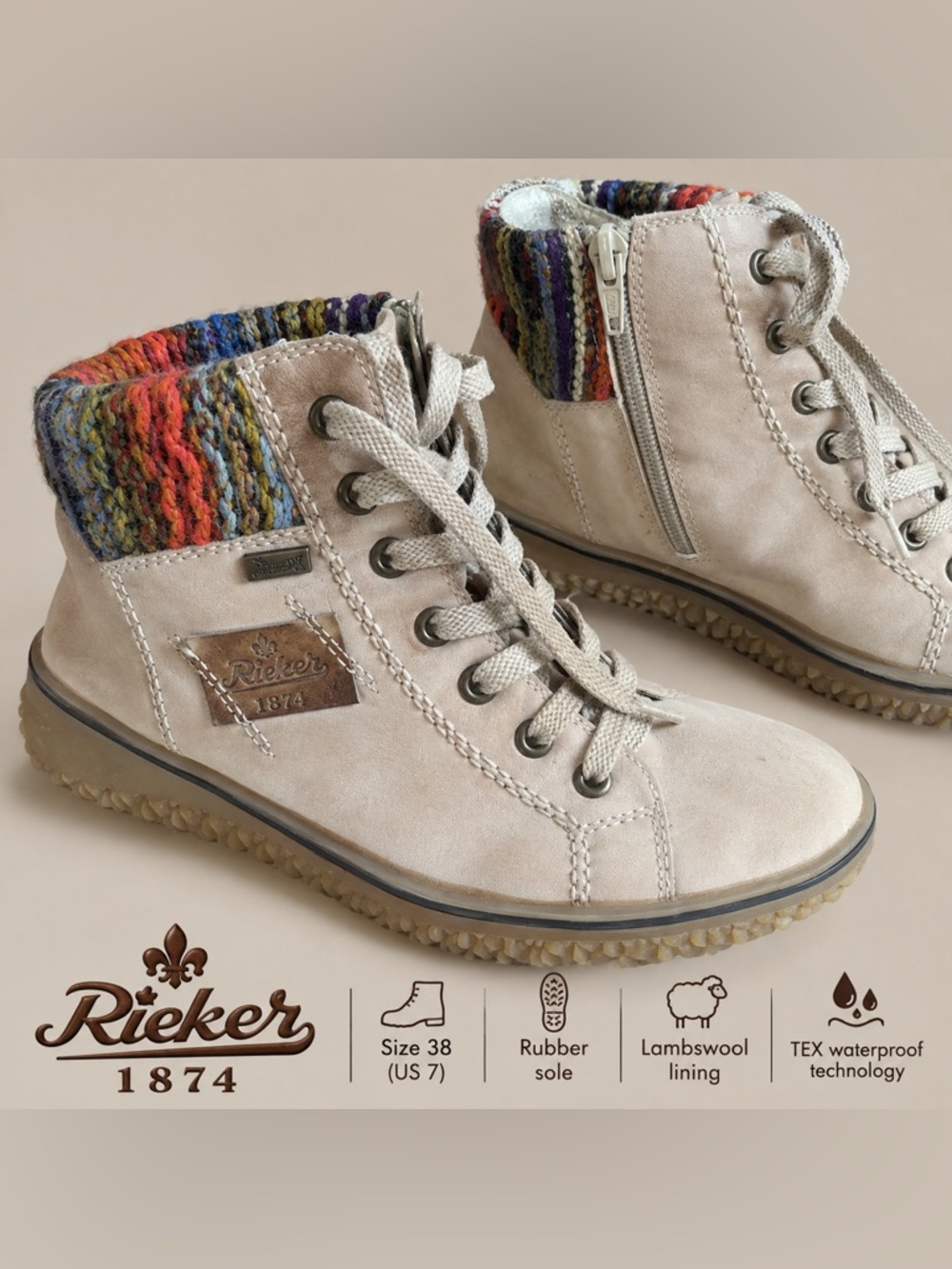Rieker 1874 TEX Wool-Lined Ankle Boots – EU 38 / US 7